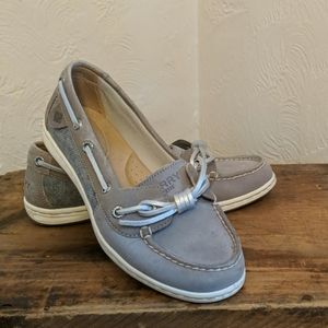 Sperry grey leather shoes with canvas detailing